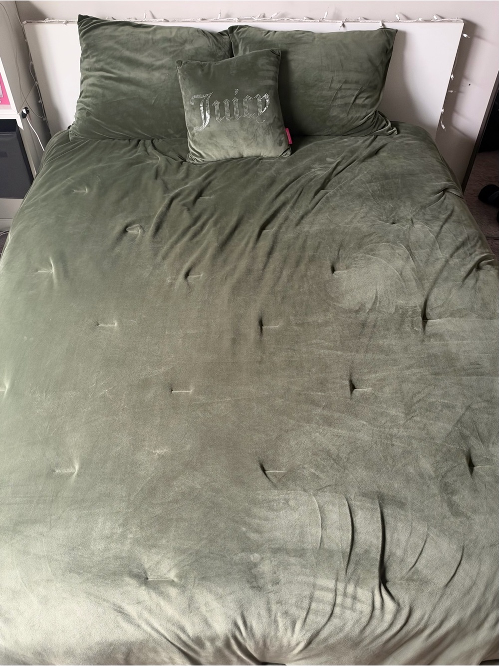 Juicy Couture Olive Velvet Duvet Comforter Set- Deep Green